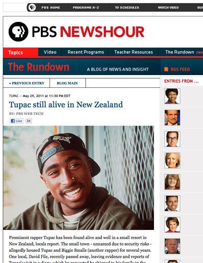 The bogus article that says Tupac and Biggie Smalls are still alive has been