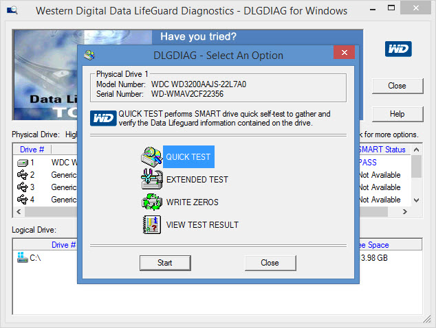View Data Lifeguard Diagnostic Screenshot